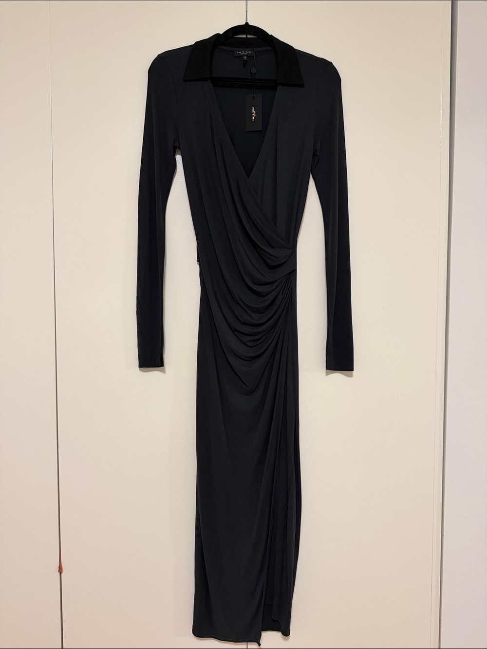 rag & bone Long Sleeve Black Draped Wrap Dress